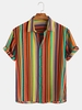 Printed Striped Shirt Collar Men-Shirts - Noracora