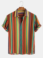 Printed Striped Shirt Collar Men-Shirts - Noracora