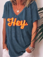 Printed V Neck Cotton-Blend Short Sleeve Causal Tops