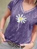 Purple Shift Floral V Neck Short Sleeve T-Shirts - Noracora