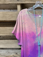 Purple Short Sleeve Cotton-Blend T-Shirts - Noracora