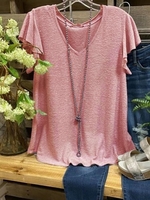 Purple Short Sleeve Linen T-Shirts - Noracora