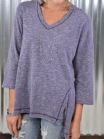 Purple V Neck Long Sleeve Causal Tops - Noracora
