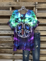 Purplish Blue Floral Crew Neck Casual T-Shirts - Noracora