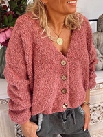Red Casual V Neck Cardigans - Noracora