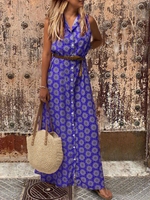 Red Floral-Print Sleeveless Cotton Floral Maxi Dresses