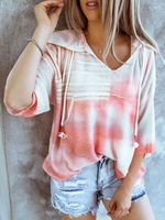 Red Long Sleeve Patchwork Causal Tops - Noracora