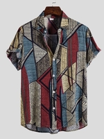 Red Printed Shirt Collar Casual Patchwork Men-Shirts - Noracora