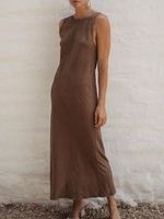 Round Neck Solid Casual Sleeveless Causal Dresses