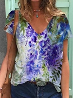 Shift Casual Floral Cotton-Blend T-Shirts - Noracora