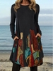 Shift Crew Neck Long Sleeve Dresses - Noracora