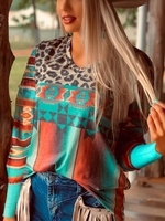 Shift Geometric Casual Long Sleeve Blouses&shirts - Noracora