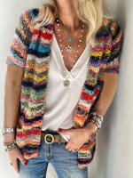Short Sleeve Acrylic Shawl Neck Cardigans - Noracora