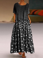 Short Sleeve Dot-Intarsia Maxi Dresses