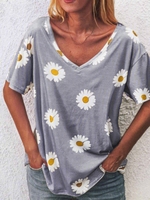 Simple Short Sleeve Printed Blouses&shirts - Noracora