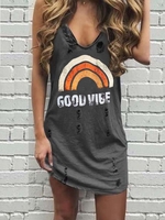 Sleeveless V Neck Cotton Printed Dress