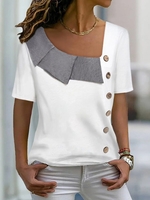 Solid Asymmetrical Neck Jersey Casual Tunic Tops