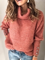 Solid Casual Cotton-Blend Long Sleeve Sweaters