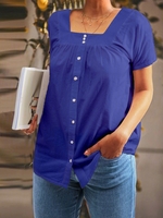 Solid Casual Square Neck Casual Tops