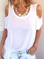 Solid Cold Shoulder Round Neck T-Shirts