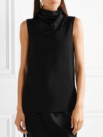 Solid Cotton-Blend Sleeveless Turtleneck Tanks & Camis - Noracora