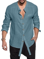 Solid Cotton Stand Collar Men-Shirts - Noracora