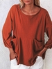 Solid Long Sleeve Casual Crew Neck Causal Tops - Noracora