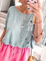 Solid Round Neck Casual Long Sleeve Causal Tops - Noracora