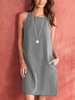 Solid Round Neck Sleeveless Linen Causal Dresses