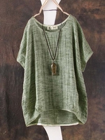 Solid Short Sleeve High Low Crew Neck Causal Tops