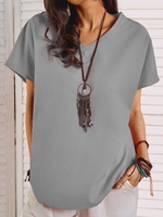 Solid Short Sleeve V Neck Holiday T-Shirts - Noracora