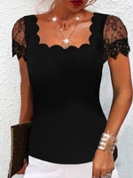 Solid Square Neck Casual T-Shirts