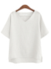 Solid V Neck Short Sleeve Cotton Casual Tops