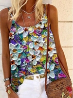 Spaghetti Sleeveless Floral-Print Casual Tanks & Camis - Noracora
