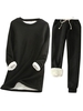 Sports Plain Winter Polyester Micro-Elasticity Long Sleeve Top With Pants H-Line Fleece Two-Piece Sets for Women