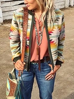 Stand Collar Long Sleeve Geometric Coats - Noracora