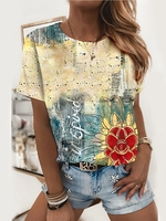 Statement Cotton-Blend Short Sleeve T-Shirts - Noracora