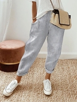 Striped Casual All Season Polyester Daily Loose Straight pants Regular EC Pants for Women