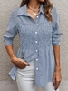 Striped Casual Spring Polyester Daily Loose Long sleeve H-Line Regular Blouse for Women