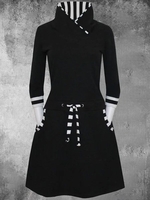 Striped Cotton-Blend Long Sleeve Causal Dresses