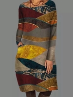 Striped Crew Neck Casual Long Sleeve Dresses - Noracora