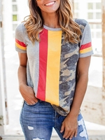 Striped Crew Neck Cotton-Blend Casual T-Shirts - Noracora