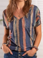 Striped Fit V Neck Cotton-Blend T-Shirts