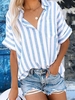 Striped Loose Cotton Shirt Collar Blouses