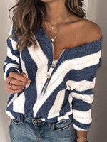 Striped Zipper Long Sleeve Sweaters - Noracora
