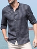 Stripes Cotton Stand Collar Men-Shirts - Noracora