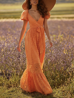 Summer Simple Lace No Elasticity Vacation Maxi X-Line Regular No Dresses for Women