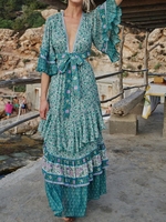 Summer Vacation Small Floral Polyester Natural Micro-Elasticity Loose Short Sleeve Regular Dresses for Women