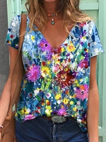 Sweetheart Printed Cotton-Blend Casual T-Shirts - Noracora