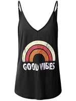 V Neck Abstract Cotton-Blend Sleeveless T-Shirts